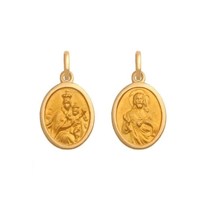 Złoty medalik Szkaplerzna i Serce Pana Jezusa.Rodium 26853