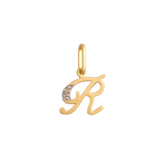 Złota literka R zirkonia REN-34847