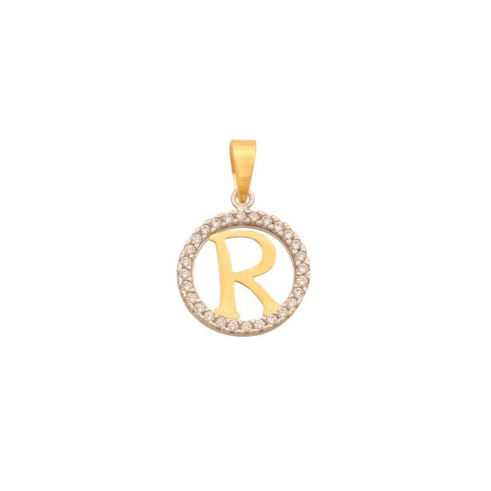 Złota literka R zirkonia REN-42271